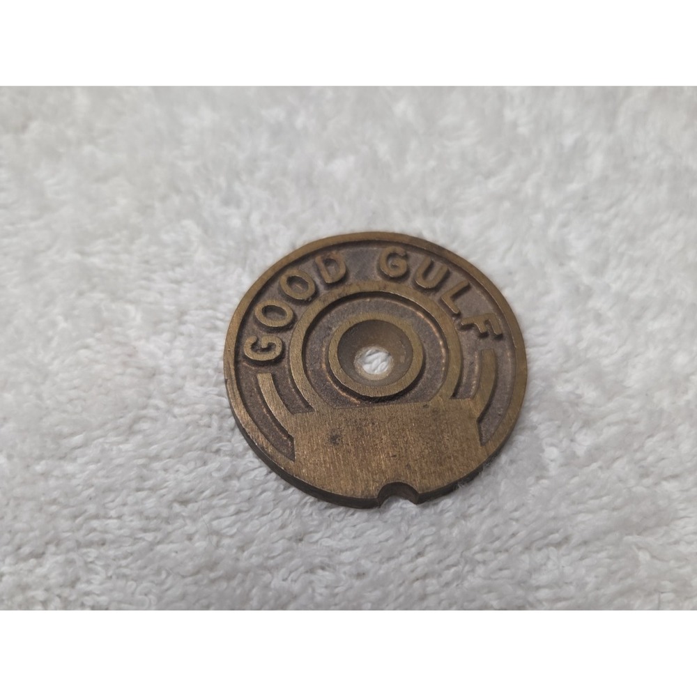 Vintage Good Gulf Gas Pump Price Wheel Token Brass Variator Dial 1.5" Petroliana